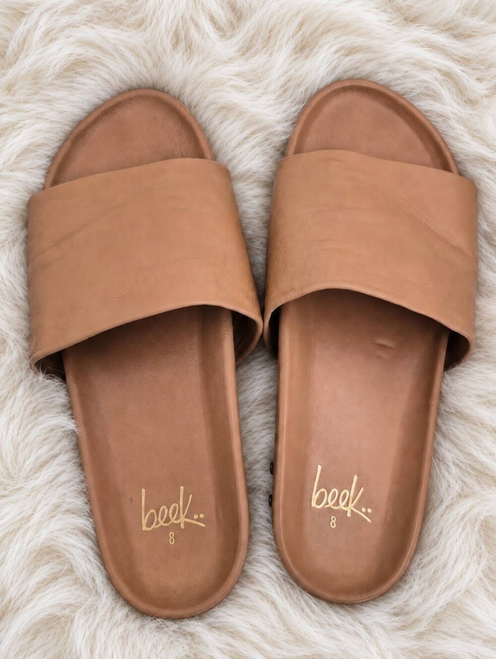 Beek Pelican Leather Platform Slide Sandals Size 8 Honey Tan Boho Comfort